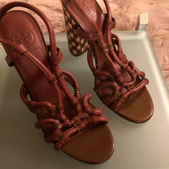 Tory Burch Shoes - Tory Burch✨ Cognac sandal with checkered heel.